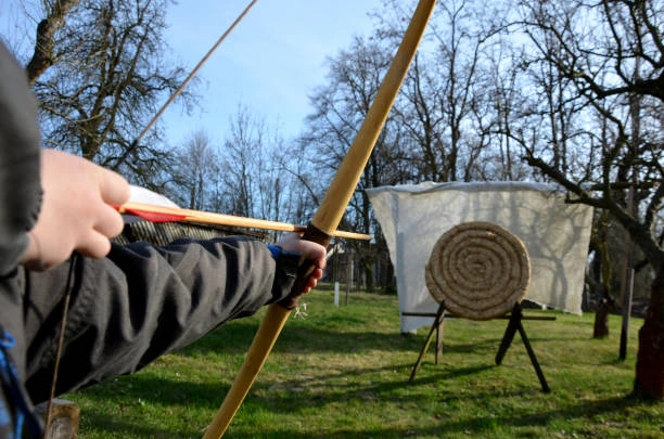 the bow aimed at the straw target