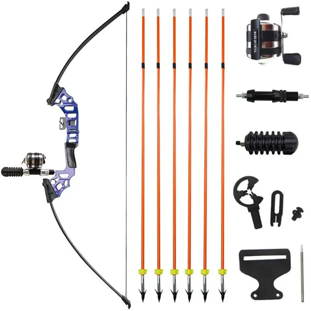 50" Recurve Bowfishing Kit 40lbs Bowfishing Bow with Reel Kits Archery Straight Bow for Outdoor Hunting Fishing Blue